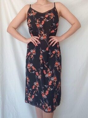 Atmosphere Black Floral Midi Slip Style Dress